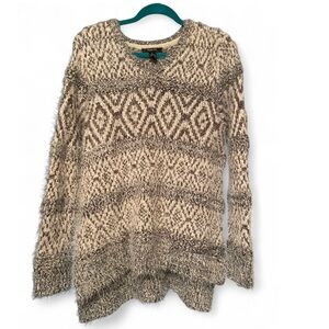 Women's Patterned Sweater - Gray/Brown and Cream